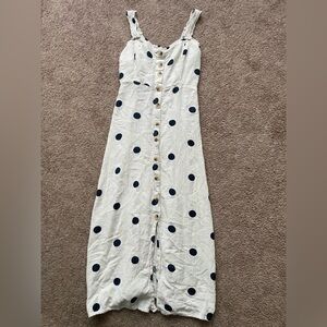 Sincerely Jules MIDI Linen Blend Sleeveless Dress Polka Dot Button Front.
